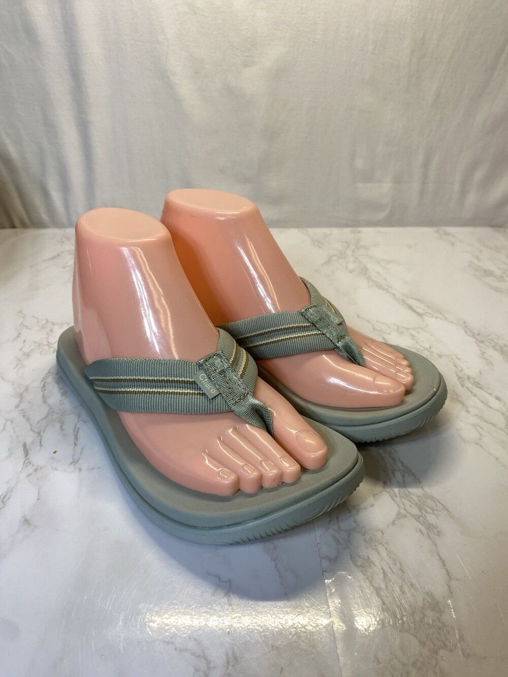 CHACO Chillos Flip Flops Aqua Gray Womens 7 Thong Sandals Everyday Walk